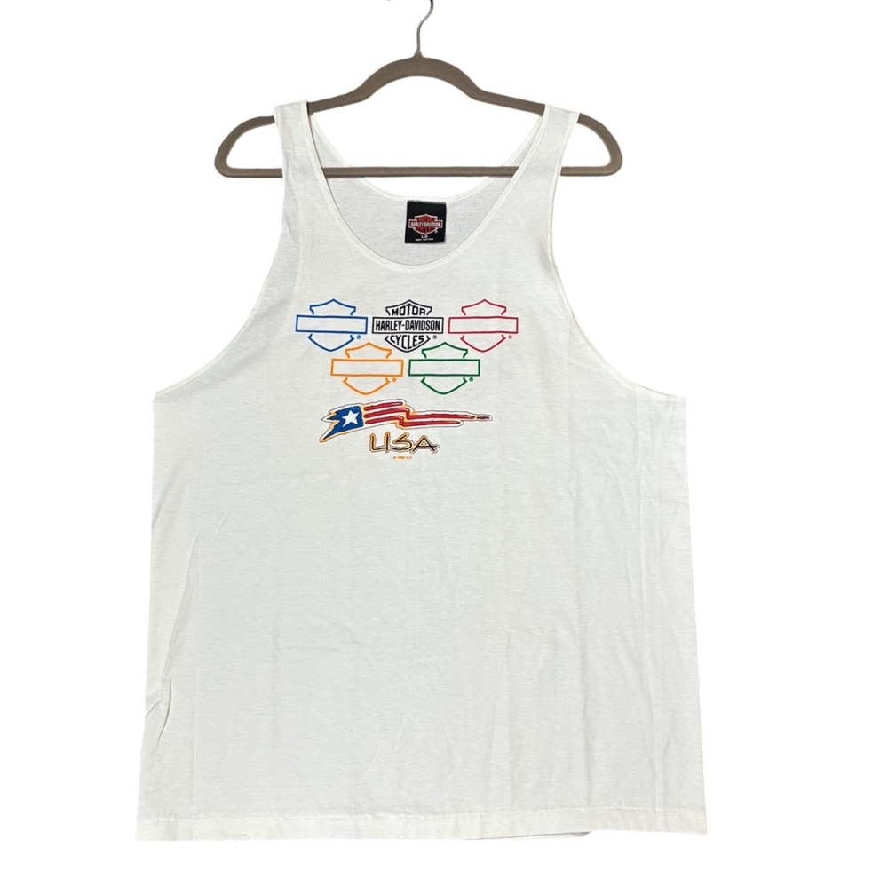 Vintage 1995 Harley-Davidson USA Olympic Tank Top Mens Large Jamestown CA White